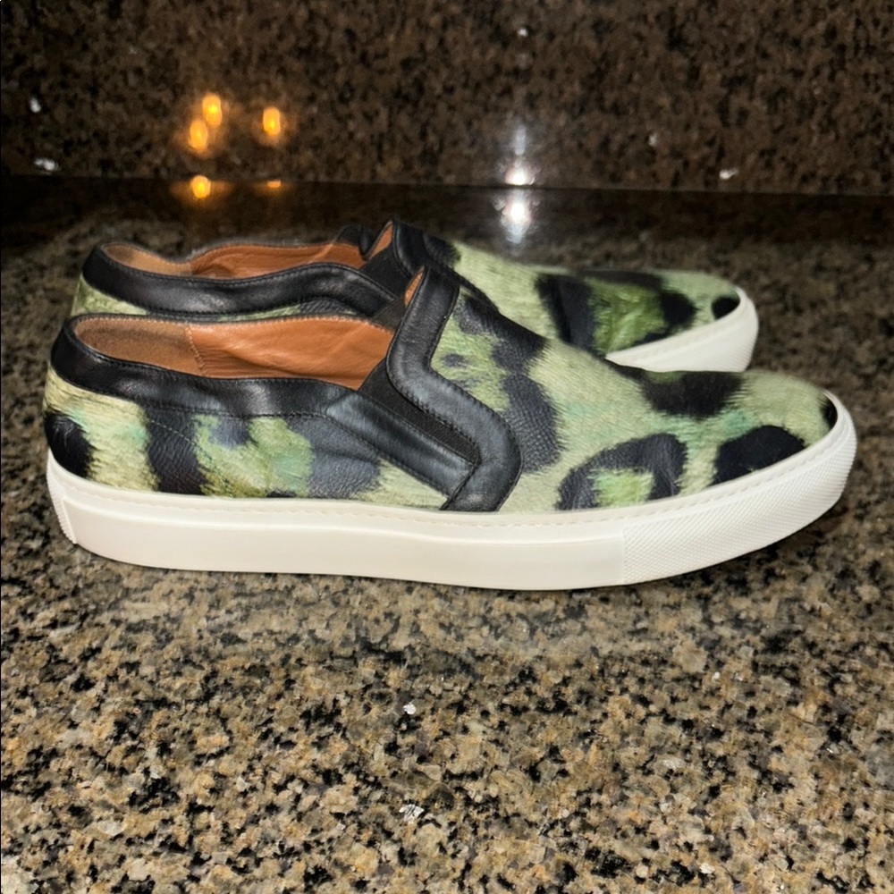 Givenchy Green and Black Leopard Slip-On Sneakers